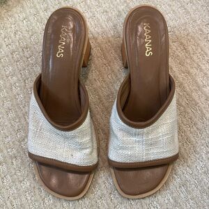 Kaanas wood heel slide
Size 6
Cream fabric